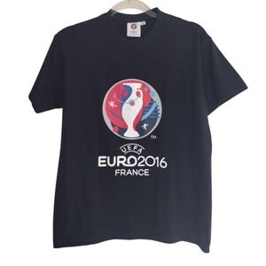 UEFA Euro 2016 FRANCE Soccer‎ Football European Cup Man's L Navy Blue T Shirt